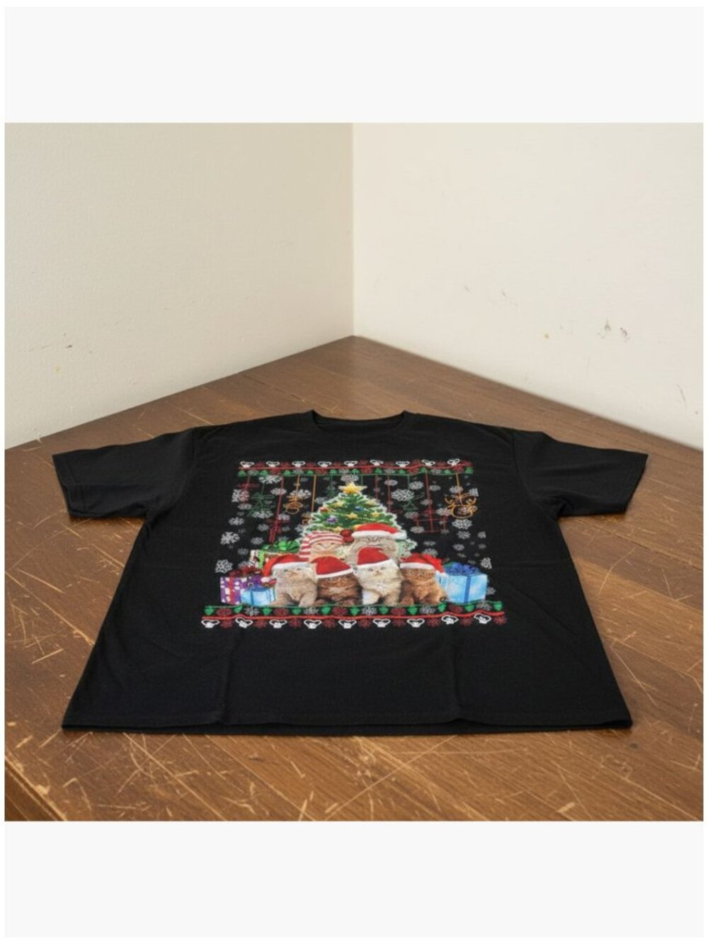 Cat Christmas Funny Ugly T-Shirt, Classic Fit, Short Sleeve - Picture 1 of 2